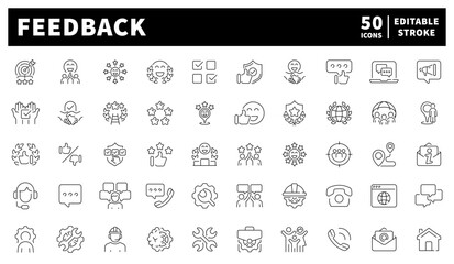 Feedback and review icons set – editable line, linear, outline rating symbols