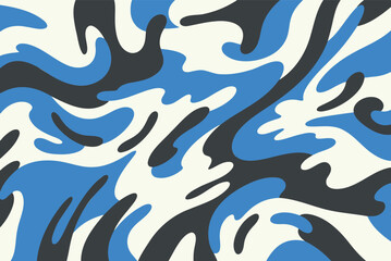 Fototapeta premium Blue Camouflage Seamless Pattern Modern Black and White Camo Design Abstract Blue Black White Camouflage Vector Texture Background Urban Blue Camouflage Seamless Print for Fabric and Fashion Design