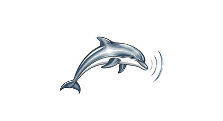 Obraz premium Sleek silver dolphin leaps from water emitting playful sound waves, evoking joy and marine wonder