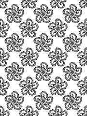 Seamless vector floral damask pattern with vintage flower, circle, and gear elements for wallpaper design illustration