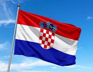 Flag of Croatia Waving in the Blue Sky

