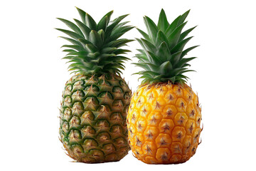 Fototapeta premium two pineapple, ripe yellow and green, isolated on white background, png style, exotic fruit