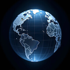 Vector art of a glowing globe of the world with visible continents on a dark background