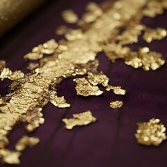 Luxury Gold Leaf on Deep Purple Fabric Texture