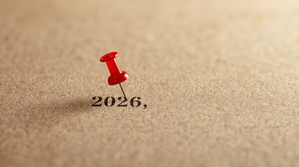 push pin on paper, writing 2026