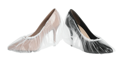 Pair of high heels, covered in clear protective sheaths