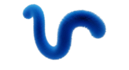 Abstract blue curved shape with fuzzy texture isolated on transparent background
