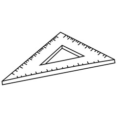 Creative design vector art of a black and white illustration of a triangular ruler with measurements, isolated on a