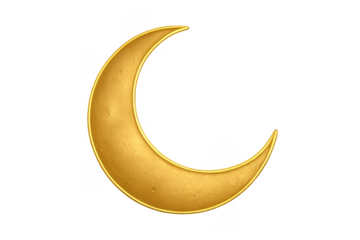 Golden crescent moon religious symbol on transparent background