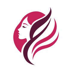 Chic beauty logo featuring a womans silhouette with stylized hair, isolated on white background for a salon or spa