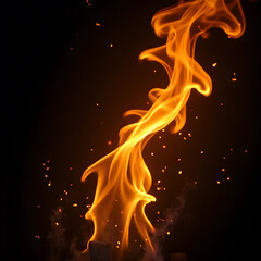 Vector art of dramatic closeup of a vibrant flame with sparks on a dark background