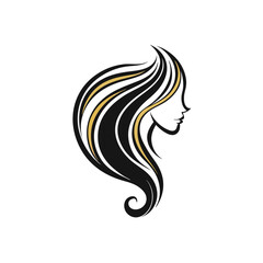 Elegant woman with long flowing hair isolated on white background, perfect for salon logo or beauty brand, showcasing style and grace
