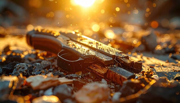 Broken Firearm Stock Exposed in Bright Sunlight