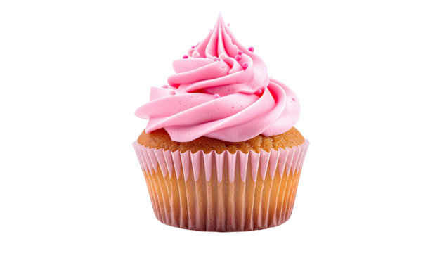 Pink cupcake with swirl frosting and sprinkles