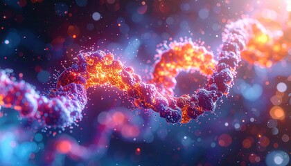 Glowing DNA structure with dynamic particles in science illustration
