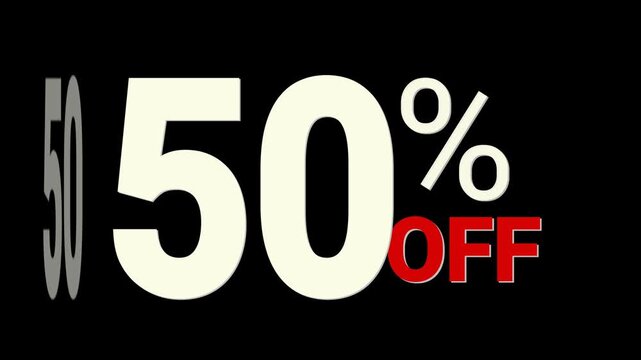 50 Percent Off Discount Banner &ndash; Big Sale Offer Promotion with Bold Red Text for Shopping, E-commerce, Retail, and Marketing Advertisements