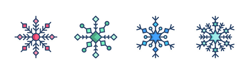 Snowflake, Snowflake Vector Icon Pack – Winter Snowflake Design, Christmas Decoration, Seamless Pattern, Festive Template Set