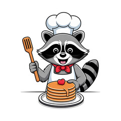Cute Raccoon Chef with Pancakes