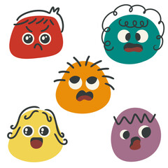 funny cartoon set. emotion set. mood. cute doodle cartoon set. cute cartoon. people. funny. color. inside out.