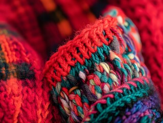 Close-up Colorful Knit Texture Red Green Wool