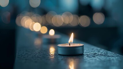 Candle vigil for Transgender Day of Remembrance: flickering candles in gentle darkness; solemn, respectful loop for memorial, solidarity, and awareness visuals - Powered by Adobe