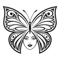 Butterfly woman logo design, a symbol of transformation, beauty, and freedom isolated on white background