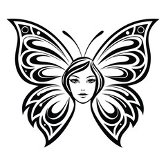 Elegant woman face with butterfly wings logo, isolated on white background, perfect for beauty, fashion, and design projects
