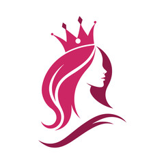 Regal queen logo isolated on white background, depicting a woman with a crown, suitable for branding in the beauty and fashion sector