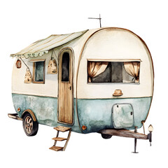 Vintage bohemian caravan illustration featuring soft pastel colors, intricate details, and a charming design, embodying the essence of boho style and artistic expression in a whimsical setting