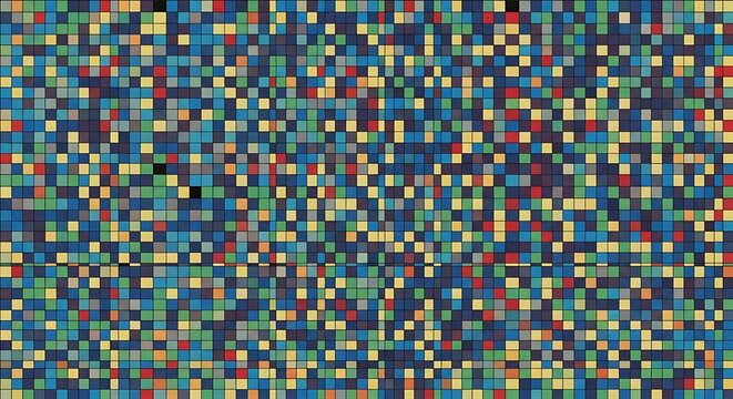 Abstract pixelated background with a vibrant mosaic of colorful squares.