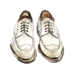Vintage rustic wedding groom shoes illustration in watercolor style, showcasing elegant design and intricate details, perfect for romantic wedding themes and creative projects