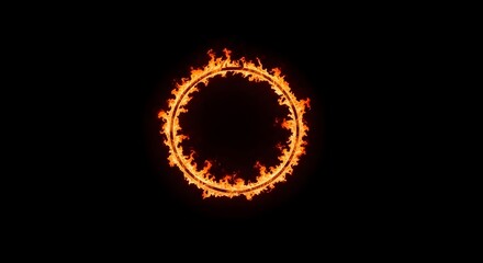 A mesmerizing ring of fire dances against the stark black backdrop, its flames swirling and flickering, creating an ethereal and captivating spectacle
