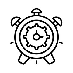 Obraz premium Illustration of a clock with gear inside the face and bells on top in a simple line drawing style