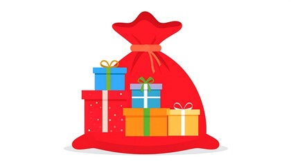 Christmas gift bag full of presents on white background vector illustration