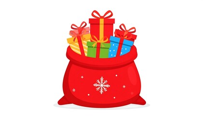 Christmas Gifts in a Red Santa Bag: Festive Illustration with Presents