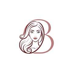 Elegant beauty logo featuring a womans face and the letter b isolated on white background for branding and design projects