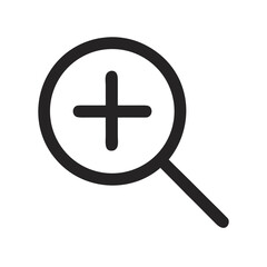 Obraz premium Zoom in icon magnifier glass with plus sign for search find and enlarge vector graphic illustration