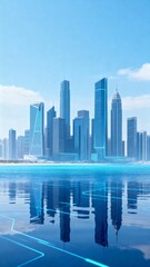 Fototapeta premium Futuristic city skyline with blue lights