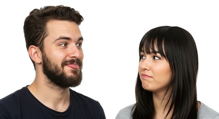 Young Couple Sharing Intimate Secret Whispering Playful Conversation Isolated on Transparent Background