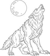 Howling wolf illustration with a full moon background