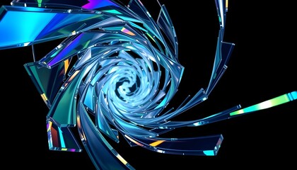 Abstract Vortex of Twisting Iridescent Glass Shards