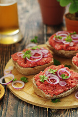 Traditional German sandwiches with minced meat Mettbroetchen