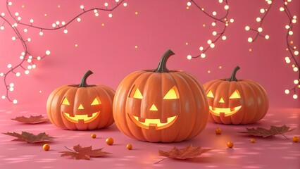 Halloween design backdrop with jack o lantern pumpkins glowing spooky atmosphere dark minimal clean template for flyer poster banner advertising branding with copy space available for text or logo