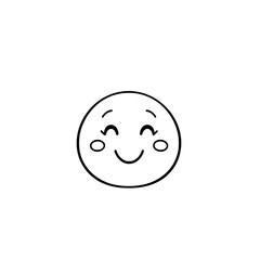 Fototapeta premium A single, minimalist black outline icon of a smiling emoji with closed eyes and blushing cheeks on a white background.