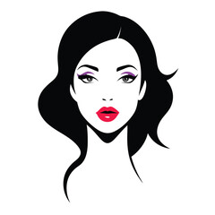 Stylish woman with bold makeup isolated on white background, featuring vibrant lips and eyes for a modern and fashionable look