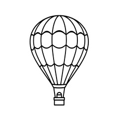 Naklejka premium Detailed Black Outline Icon of a Hot Air Balloon with Scalloped Segments and a Basket, Centered on a Clean White Background