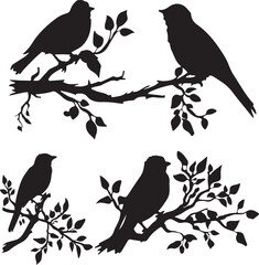 Bird Perched on Branch Silhouette Elegant Nature Vector