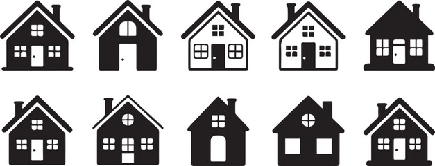 ten unique house icons varied roof windows doors ideal for architecture plans web and print ai eps png