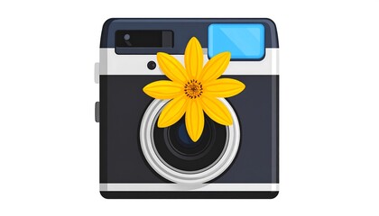 Camera with a flower, photography concept and design illustration