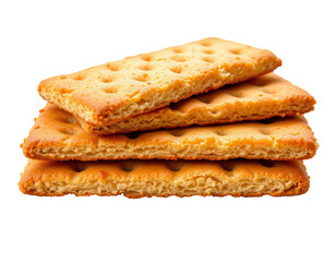 Freshly Baked Golden Crackers Stacked on a White Background